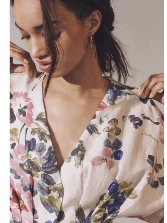 Anthropologie The Tobie Linen Pleated Mini Shirt Dress by Exquise - Picture 4 of 9